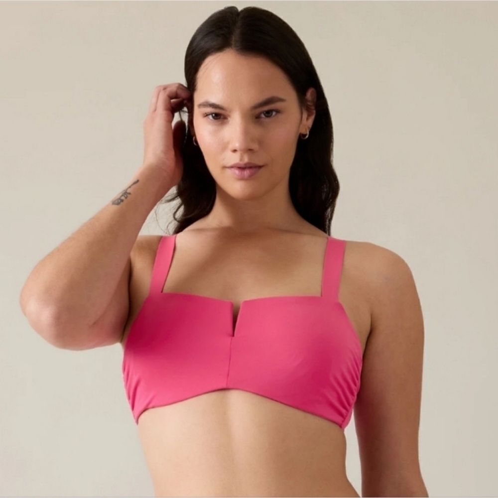 Athleta Square Neck  Swimwear Bikini Top Pink NWOT